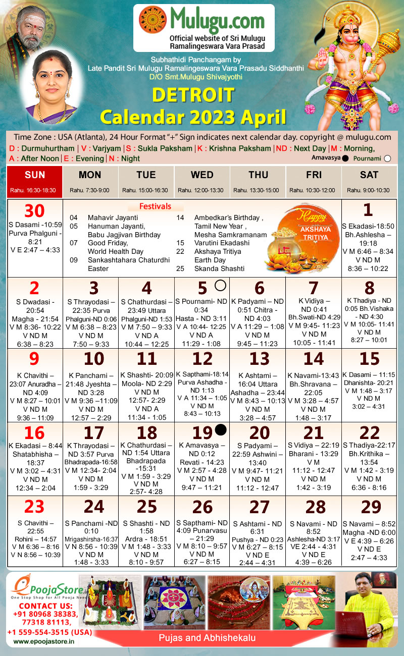 Detroit Telugu Calendar 2023 April Mulugu Calendars Telugu Calendar