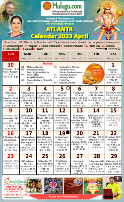 Atlanta (USA) Telugu Calendar 2023 April with Tithi, Nakshatram, Durmuhurtham Timings, Varjyam Timings and Rahukalam (Samayam's)Timings