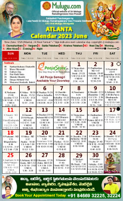 Atlanta (USA) Telugu Calendar 2023 June with Tithi, Nakshatram, Durmuhurtham Timings, Varjyam Timings and Rahukalam (Samayam's)Timings