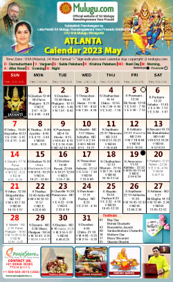 Atlanta (USA) Telugu Calendar 2023 May with Tithi, Nakshatram, Durmuhurtham Timings, Varjyam Timings and Rahukalam (Samayam's)Timings
