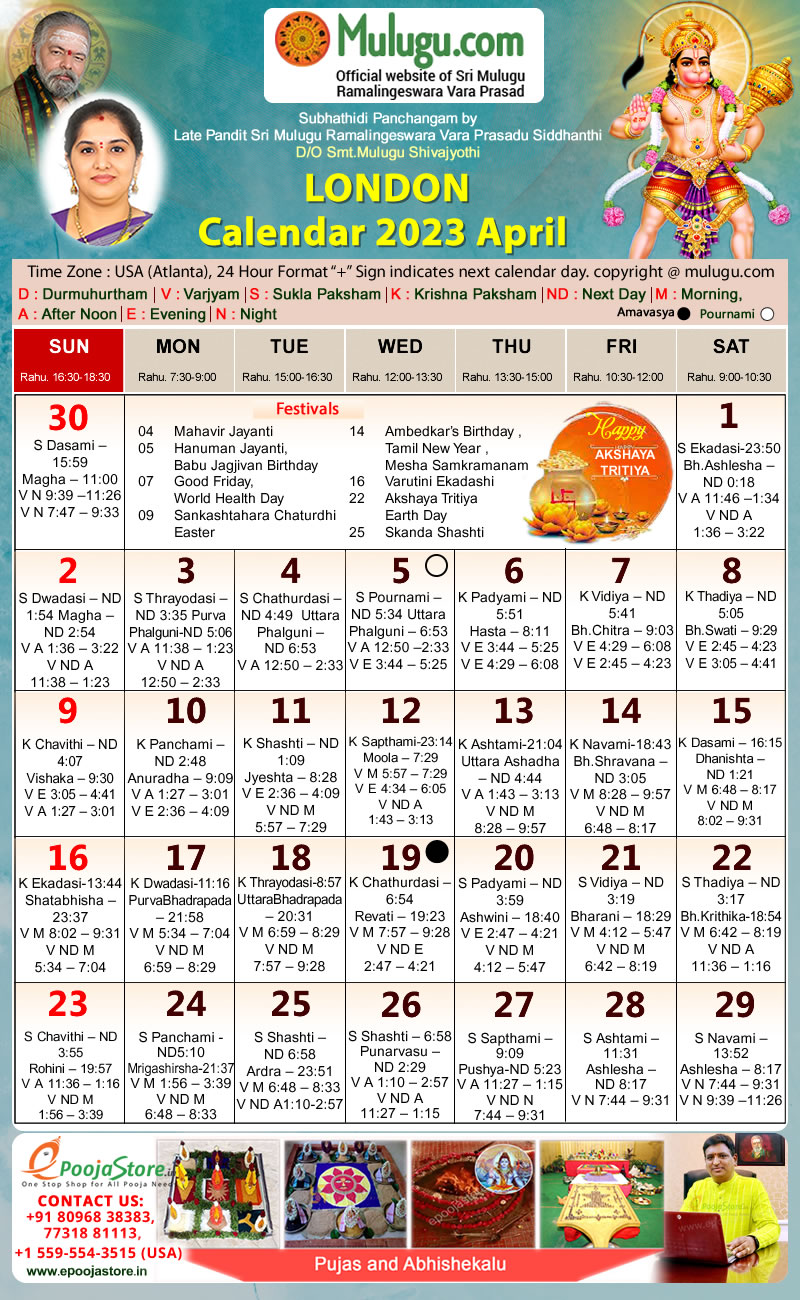 London Telugu Calendar 2023 April Mulugu Calendars Telugu Calendar