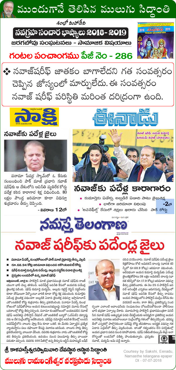 Predicted by Mulugu Ramalingeshwara Varaprasad Siddhant in his Shubhatithi Panchangam- Sharif gets 10 year Jail