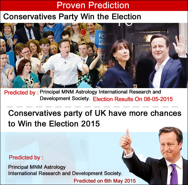 Proven Prediction Conservatives win majority Conservatives party of UK have more chances to Win the Election 2015 Predicted by : Principal MNM Astrology International Research and Development Society
